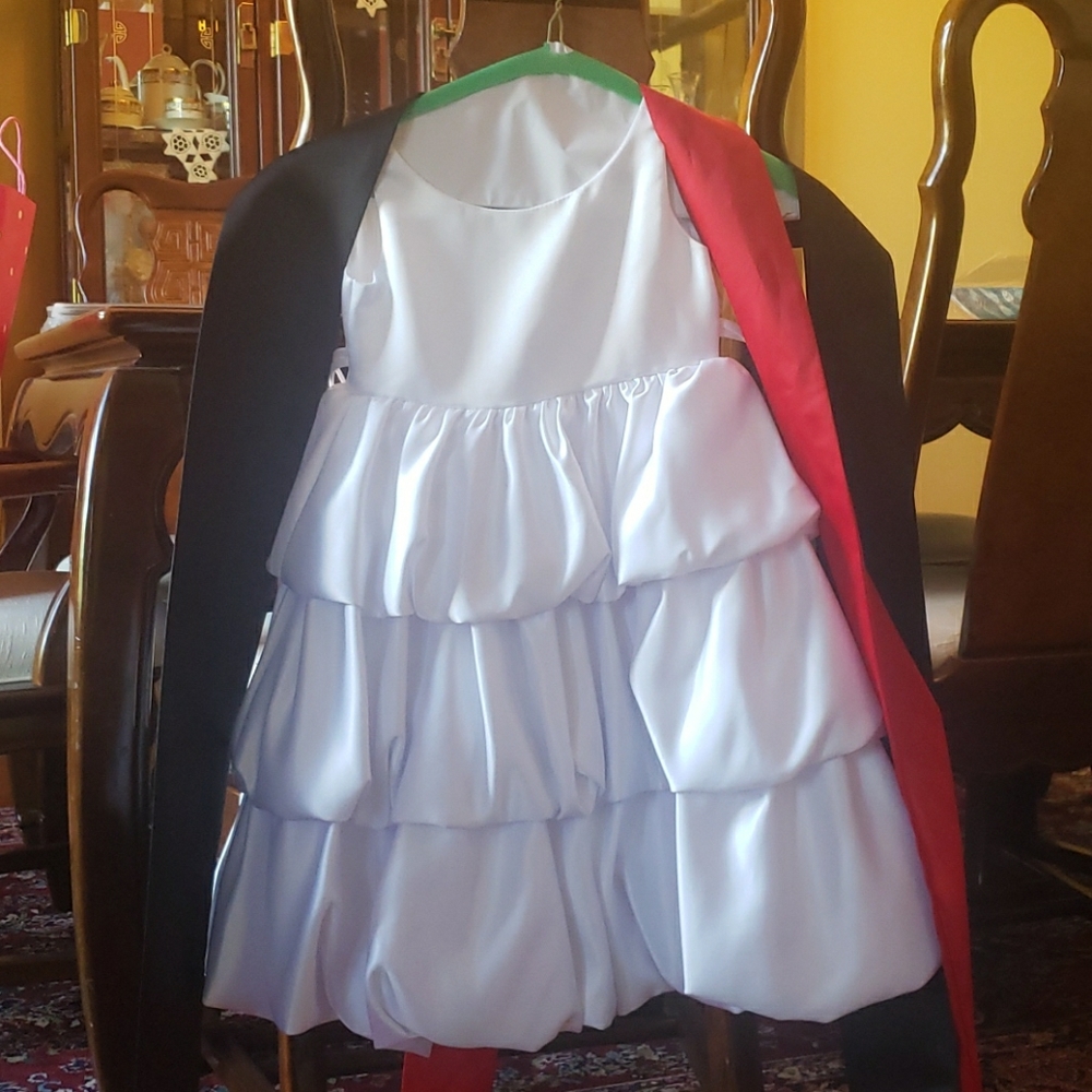 Boutique Satin white dress with 2 sash